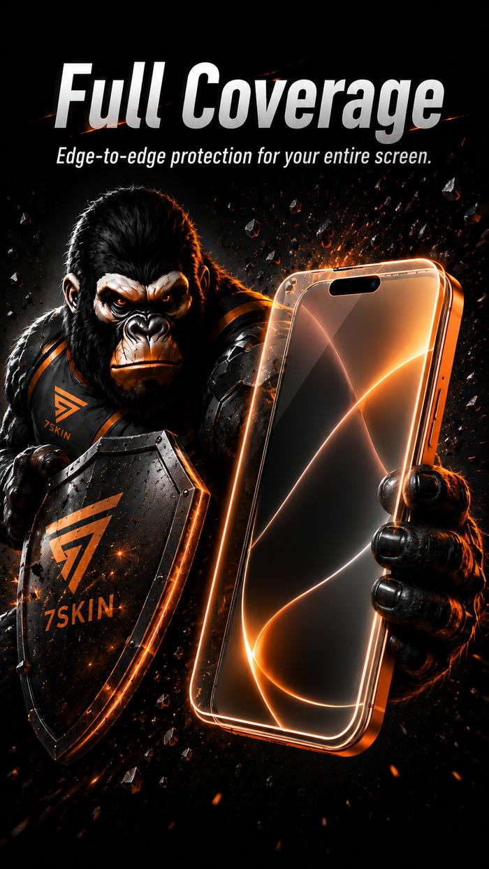 7Skin tempered glass covering a phone screen edge-to-edge