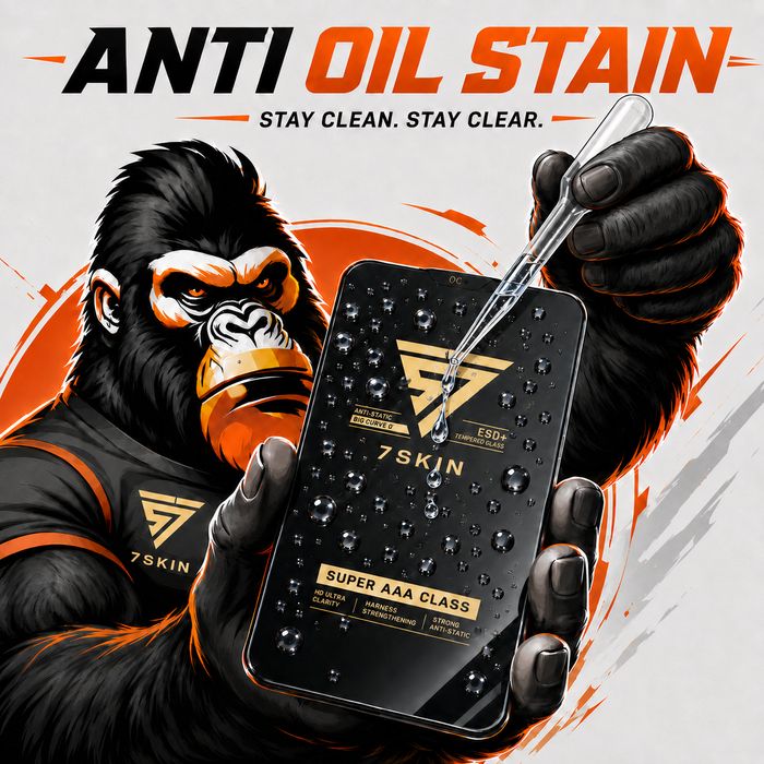Oil droplets beading up and rolling off a 7Skin oleophobic-coated screen protector