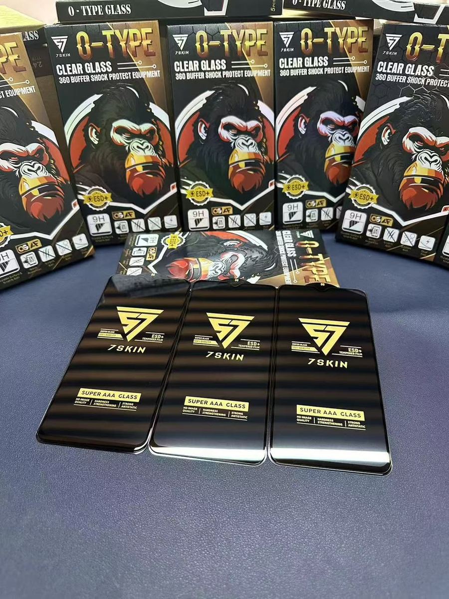 7Skin O-Type Clear Glass retail packaging, printed with '360 Buffer Shock Protect Equipment'